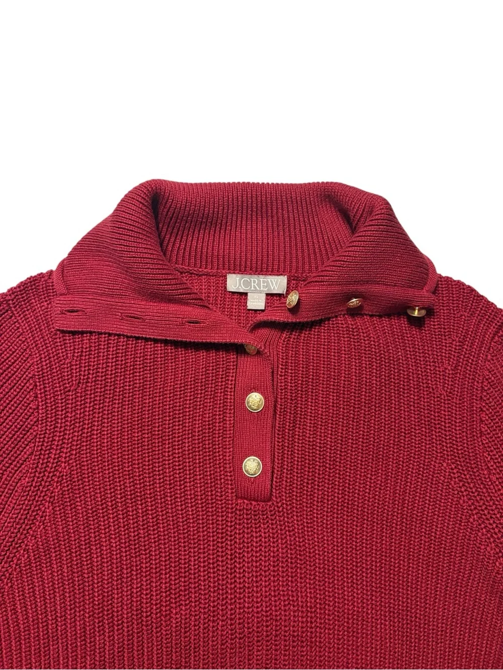 J. Crew Ribbed Cotton Button Collar Sweater Size XL Cranberry 100% Cotton Cozy